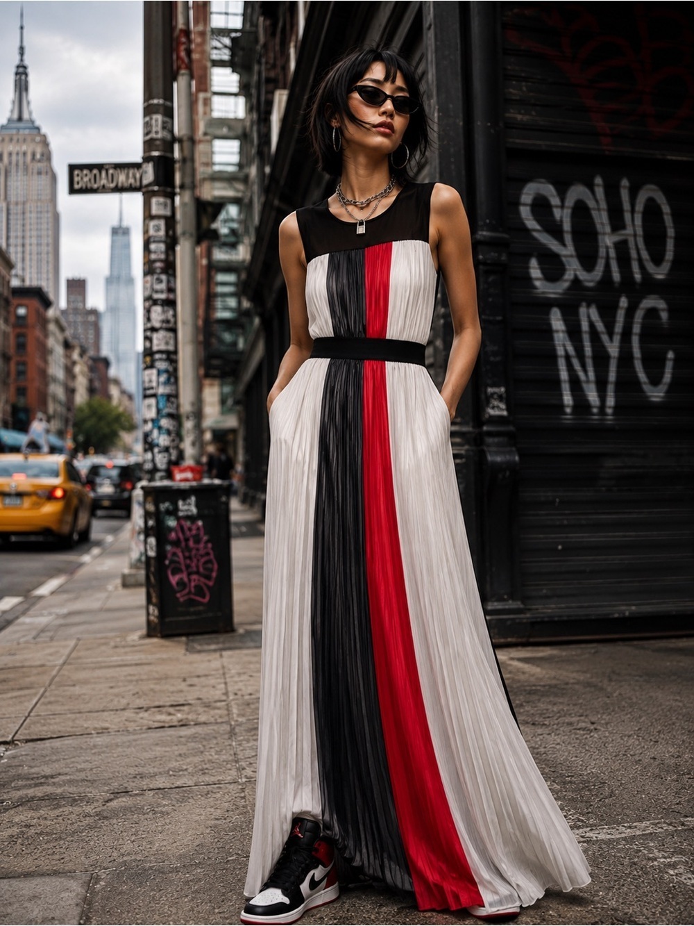 BCBG MAX AZRIA Franca Pleated Colorblock Maxi Dress XXS Y2K Editorial Goddess